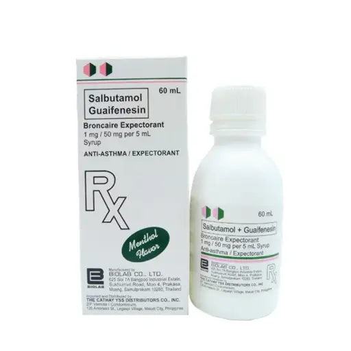 [RX-T11648-RESP-CAT00410] Broncaire (salbutamol + guaifenesin) 1mg/50mg per 5mL syrup 60ml