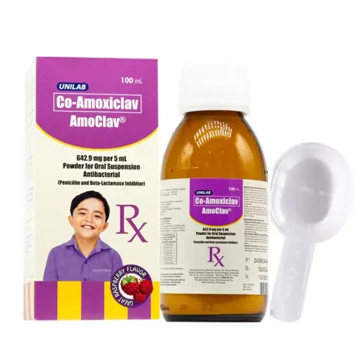 [RX-T11662-ABIO-CAT00357] Amoclav (co-amoxiclav) 642.9mg/5ml oral suspension 